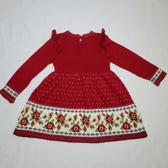 set-  knitted dress for girl with hat, christmas dress, 24 months.  Red. - Picture 4 of 13